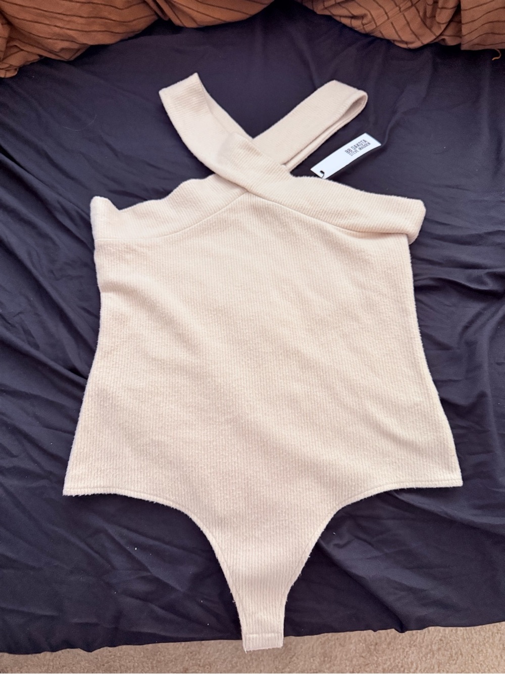 BB Dakota Beige Knit Cross-Strap Bodysuit
